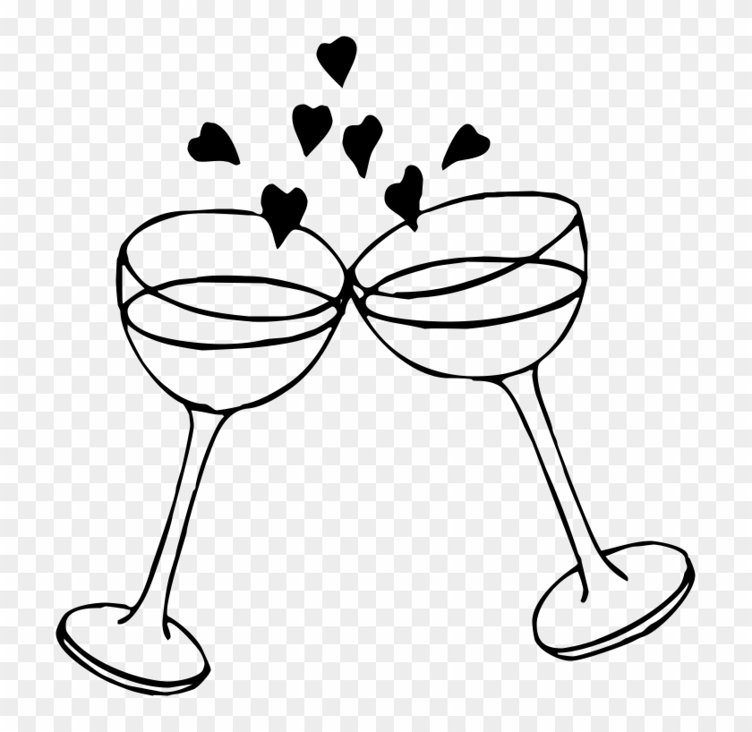 Wine Glasses - Black And White Wedding Clipart #206897
