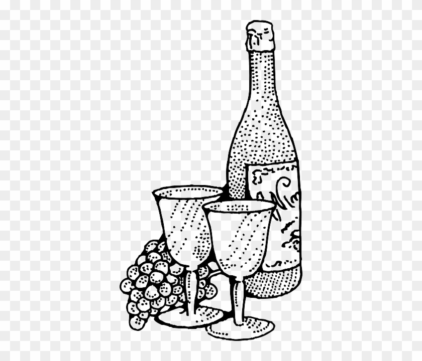 Bottle Glass, Food, Cheese, Wine, Grapes, Outline, - Wine Clip Art #206938