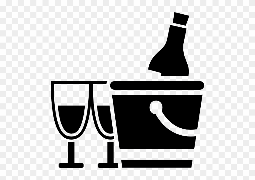 Wine Bottle In Bucket With Two Glasses Free Icon - Wine And Glass Png Icon #207283