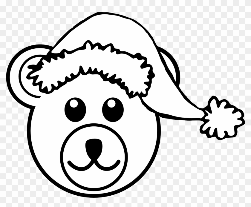 Bear 3 Head Brown With Santa Hat Black White Line Art - Teddy Bear Cartoon Black And White #1310207