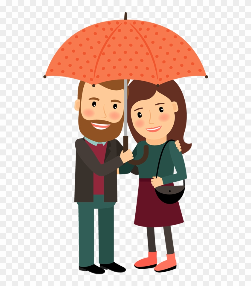 Happy Cartoon Couple Under Umbrella In Love Hugging - Couple In Love Cartoon Png #1310366