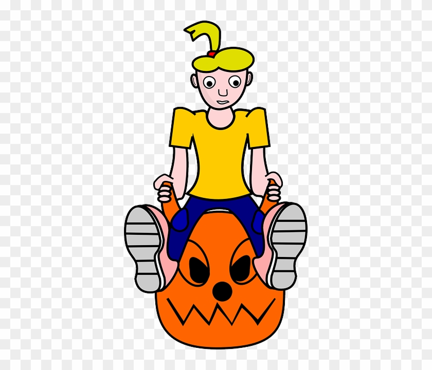 Activity, Fun, Girl, Riding, Pumpkin, Blonde - Clip Art #1310374