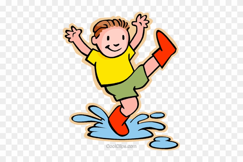 Boy Jumping In Rain Puddle Royalty Free Vector Clip - Jumping In Puddles Clipart #1310805