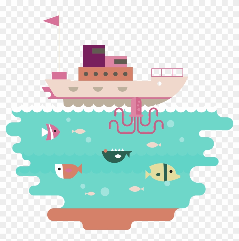 Sea Ocean Euclidean Vector Illustration - Boat #1311864