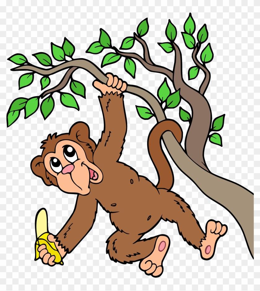 Chimpanzee Monkey Tree Clip Art - Monkey On Tree Drawings #1312719