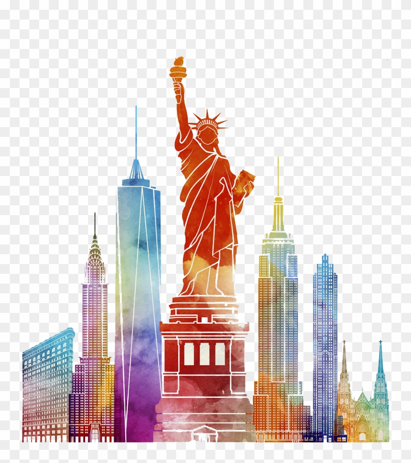 New York City Poster Watercolor Painting Illustration - New York Buildings Png #1313202