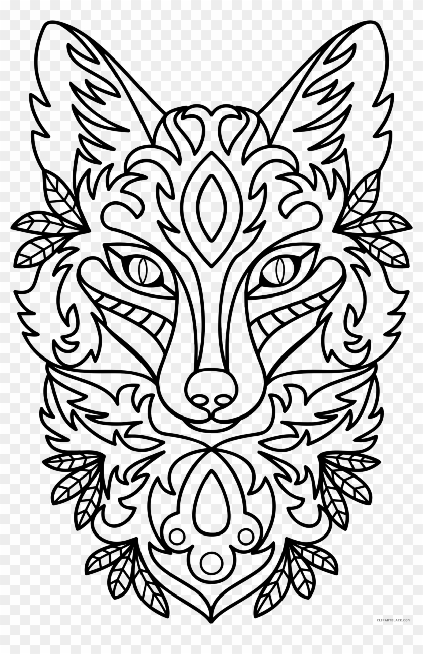 Ornamental Fox Animal Free Black White Clipart Images - Line Art Fox #1315089