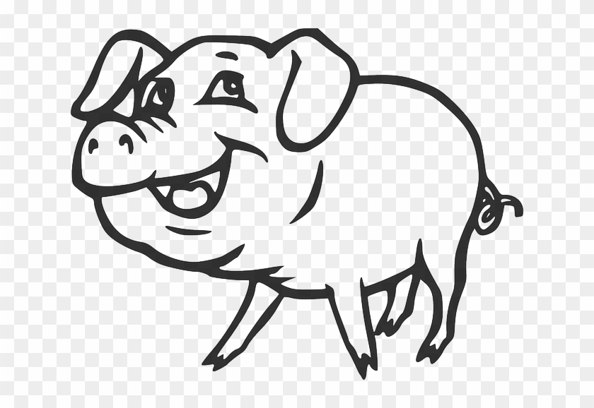 Smile Farm, Pig, Smiling, Animal, Tail, Pork, Curly, - Pig Black And White Cartoon #1316428