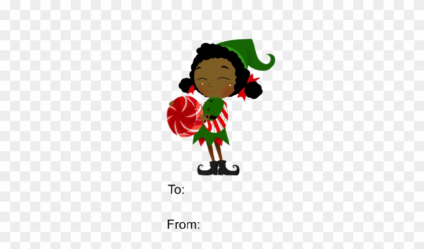 Elf With Round Candy Gift Tag - Clip Art #1317180