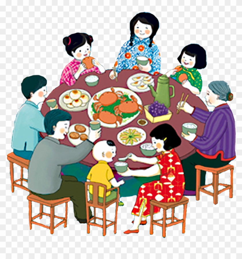 Reunion Dinner M - Mid Autumn Festival Family Dinner Cartoon - Free  Transparent PNG Clipart Images Download