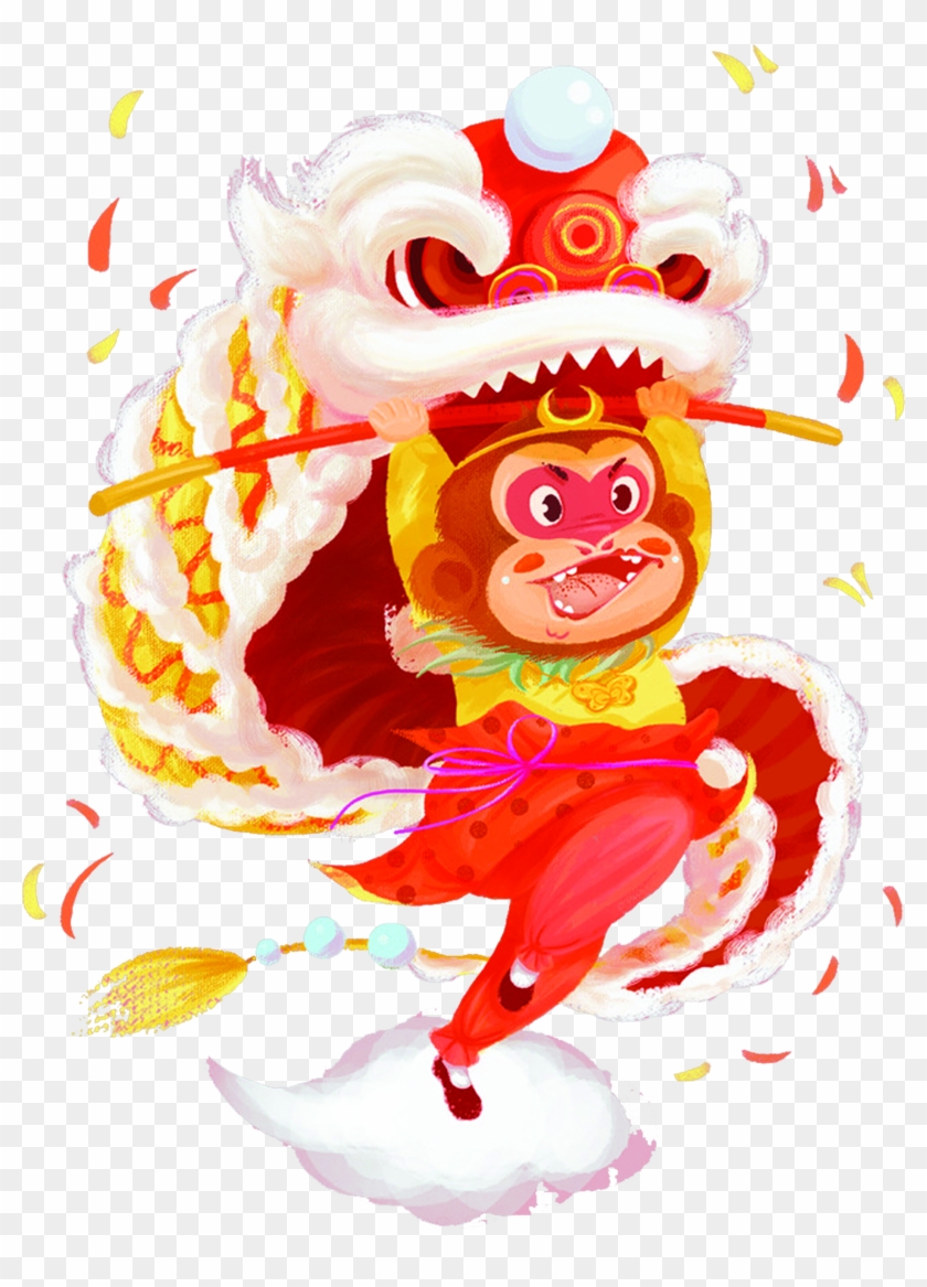 China Lion Dance Chinese New Year Monkey - 新年 賀卡 猴 年 #1317645