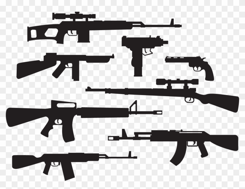 M16 Rifle Ak-47 M4 Carbine Assault Rifle M14 Rifle - Military Base Front View Vector #1318172