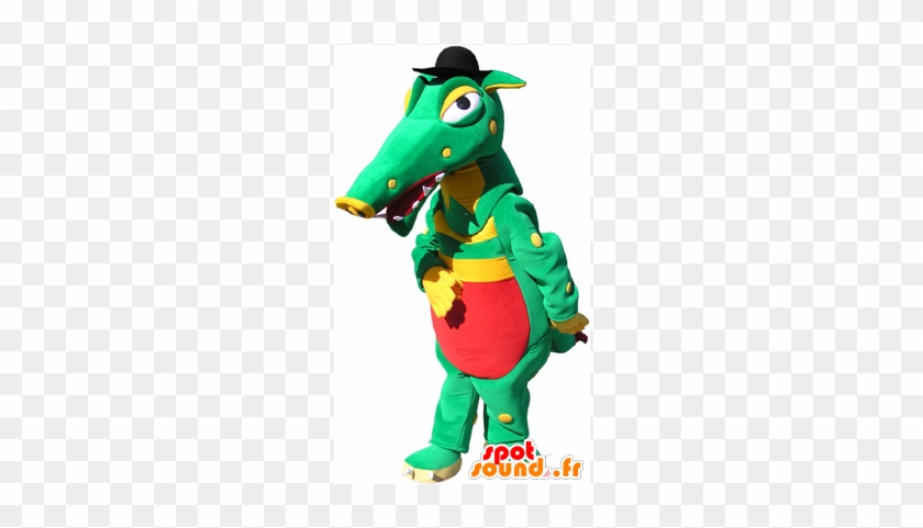 New Green Crocodile Mascot, Yellow And Red With A Black - Sucha Beskidzka Kicek #1318240