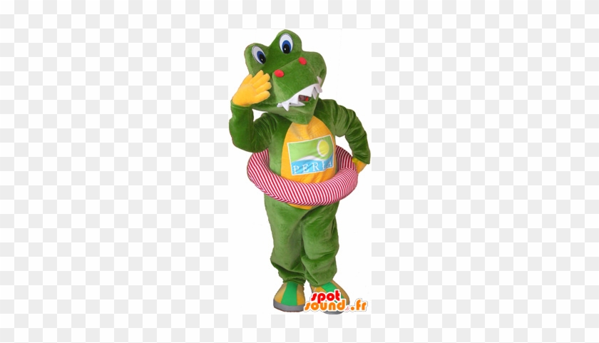 New Green And Yellow Crocodile Mascot With A Buoy - Crocodile #1318241