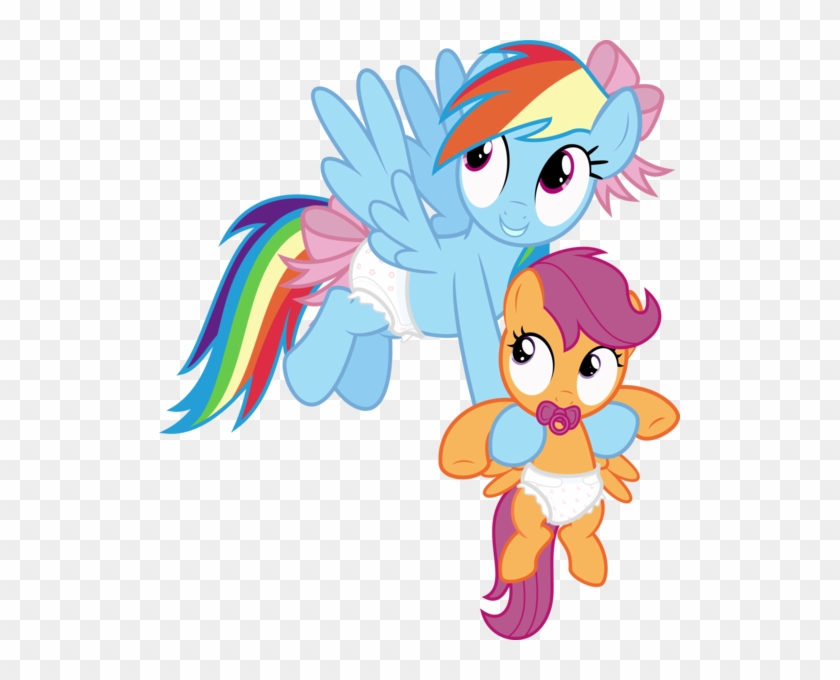 Diapered Rainbow Dash Carrying Diapered Scootaloo - Pony Friendship Is Magic Rainbow #1318368