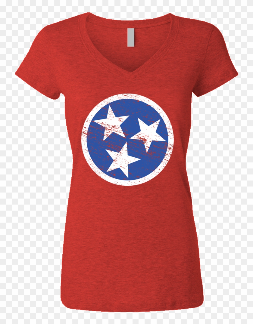 Ladies Red Tn Flag V-neck - T-shirt #1322003