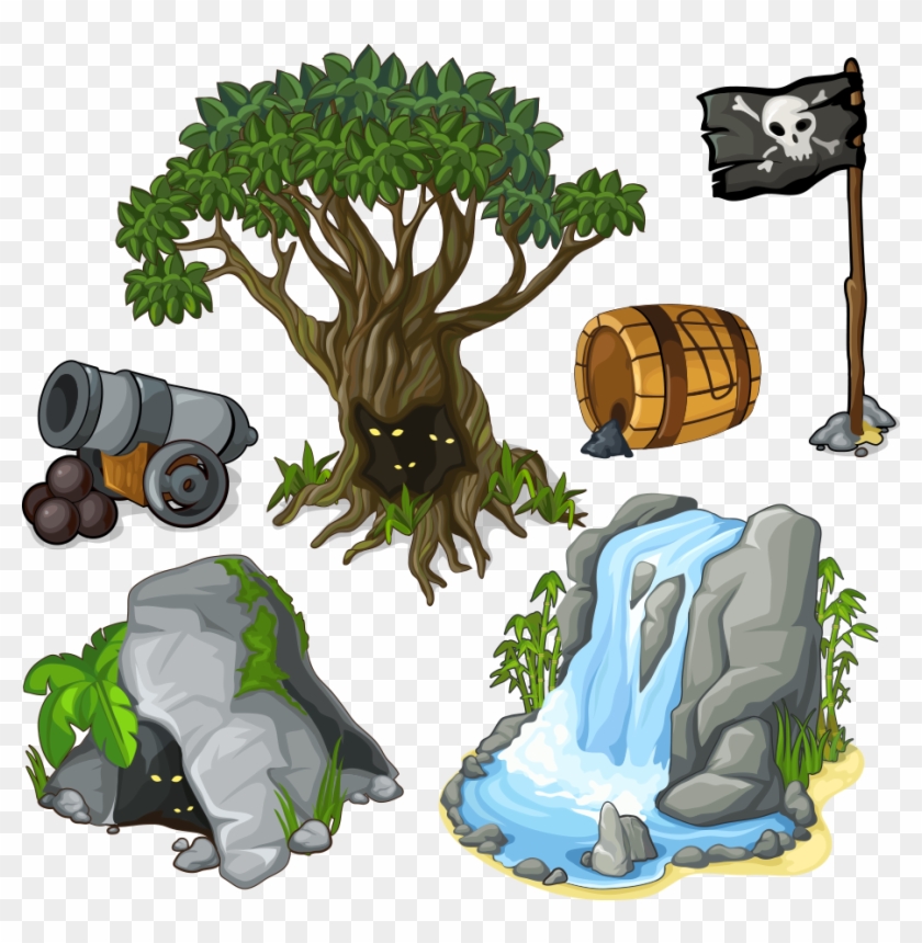 Vector Cartoon Tree With Cartoon Falls 924*903 Transprent - Cartoon Image Of Waterfall #1322729