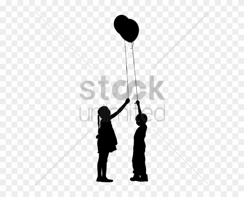 Silhouette Of Kids Playing With Balloon Vector Image - Illustration #1323743