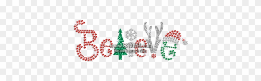 Believe With Christmas Tree And Deer Horn Glitter Rhinestone - Illustration #1324335