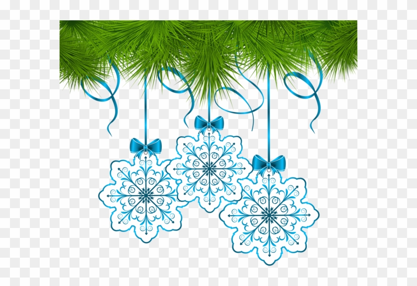 Christmas Pine Decor With Snowflakes Ornaments Png - Christmas Decorations In Blue Png #1324461
