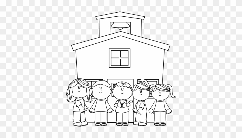 children at school clipart black and white