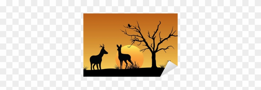 Deer, Hare, Bird, Sunset Silhouette Sticker • Pixers® - Silhouette #1325573