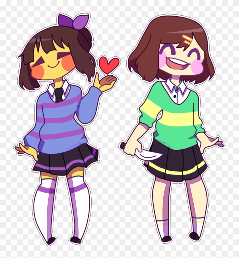 Frisk And Chara School Girls ~ By Soupofflies - Frisk And Chara Girls #1326350