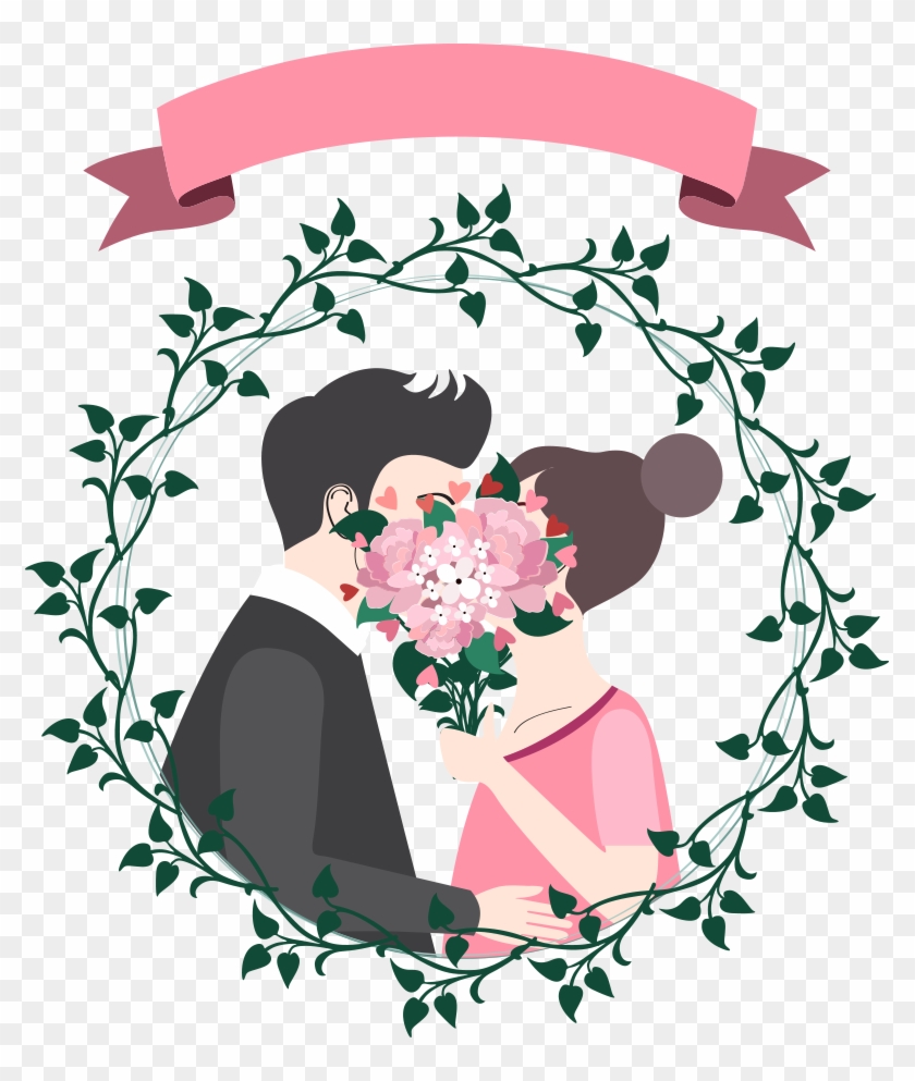 Vector Cartoon Couple With Ribbon - Couple Icon Png Pink #1326473