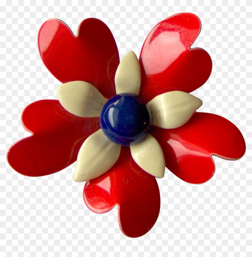Red White And Blue Enamel Flower Brooch - Artificial Flower #1326638