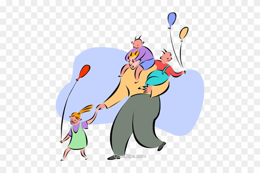 Dad With Kids At Amusement Park Royalty Free Vector - Cartoon #1326989