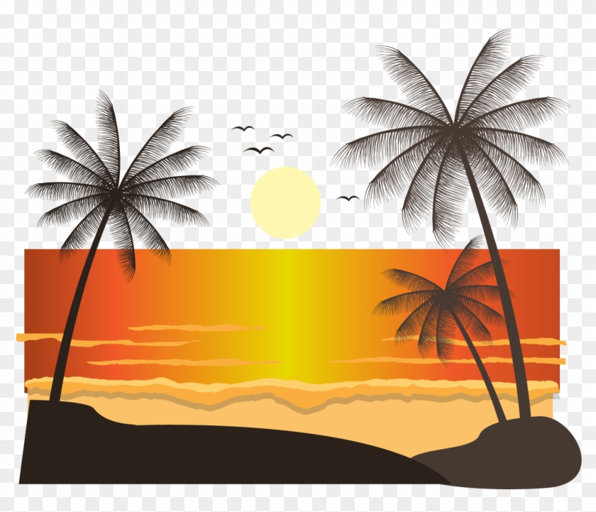 Euclidean Vector Landscape Sunset Arecaceae - Beautiful Cartoon Sunset #1327043