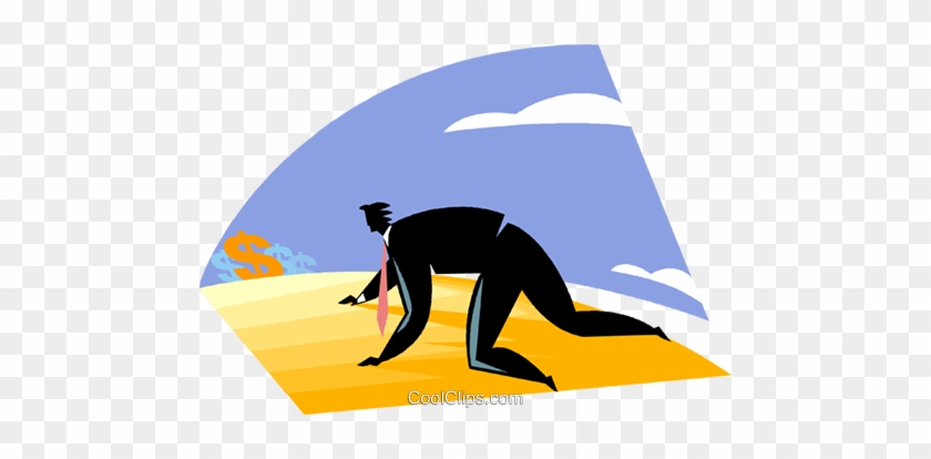 Businessman Crawling Through The Desert Royalty Free - Crawling #1327354