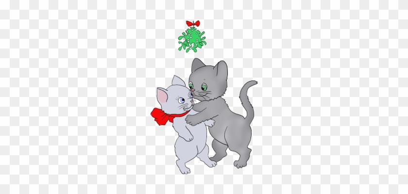 Cats Kissing Under Mistletoe At Christmas, Christmas - Valentines Day Cats Kissing Clipart With Transparent #1327428