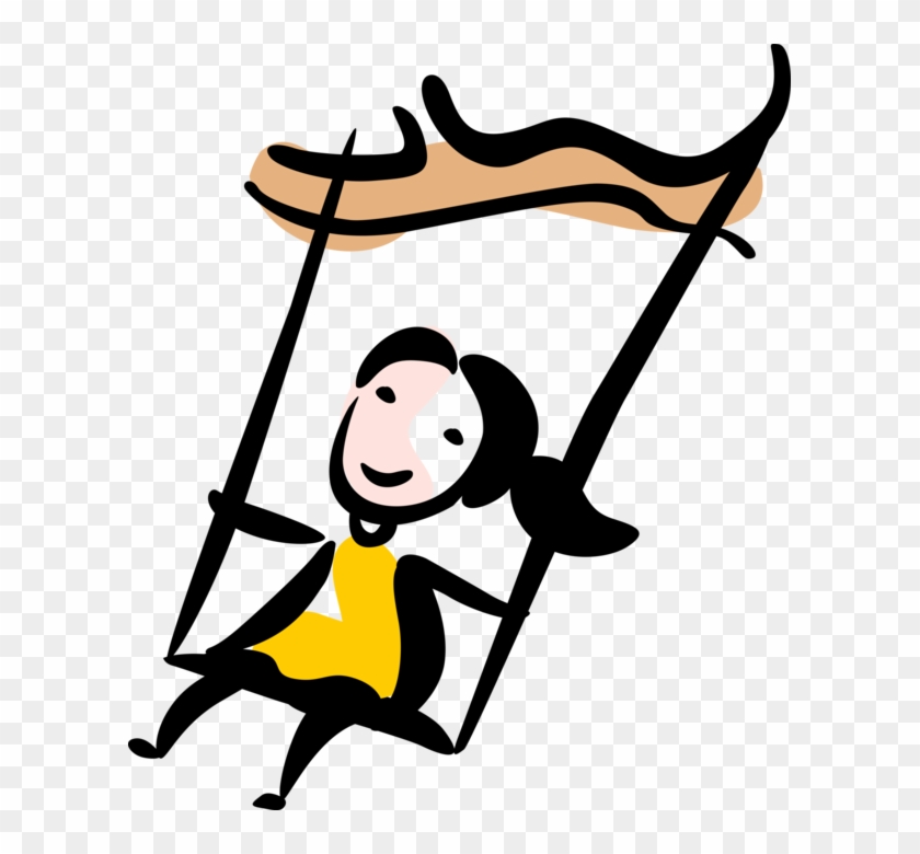 Vector Illustration Of Young Girl Swinging On Playground - Vector Illustration Of Young Girl Swinging On Playground #1327517