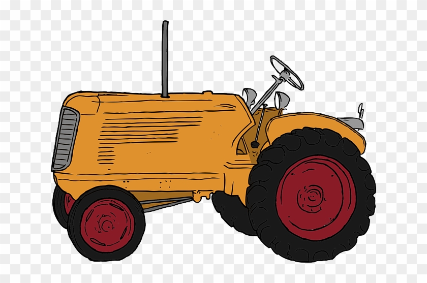 Red, Old, Outline, Cartoon, Farm, Transportation, Free - Old Tractor Cartoon #1328059