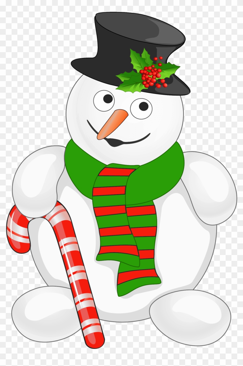 Cute Christmas Snowman Clipart - Snowman With Candy Cane #1328623