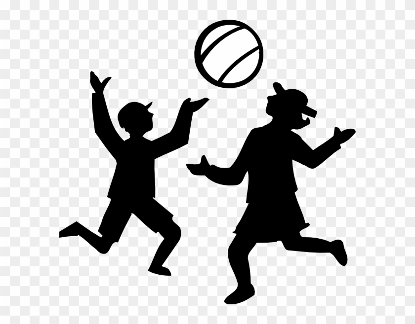Silhouette Of Kids Playing With A Ball Clip Art At - Games Clipart Black And White #1328775
