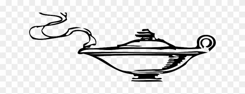 Black, Outline, Lamp, White, Fantasy, Fiction, Story - Genie Lamp Clip Art #1329299