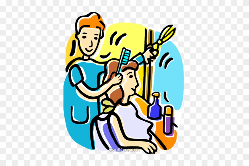 Hairdressers And Barbers Royalty Free Vector Clip Art - Getting Hair Cut Cartoon #1329623