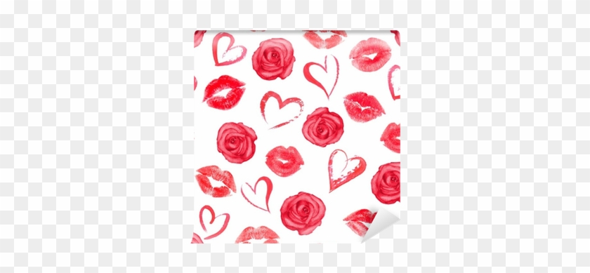 Seamless Pattern With Roses, Hearts And Trace Lips - Corazones Y Besos #1330027
