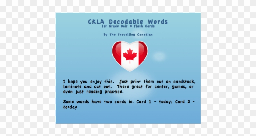 Ckla 1st Grade Unit 4 Decodable Words Flash Cards - Canada Flag #1330030