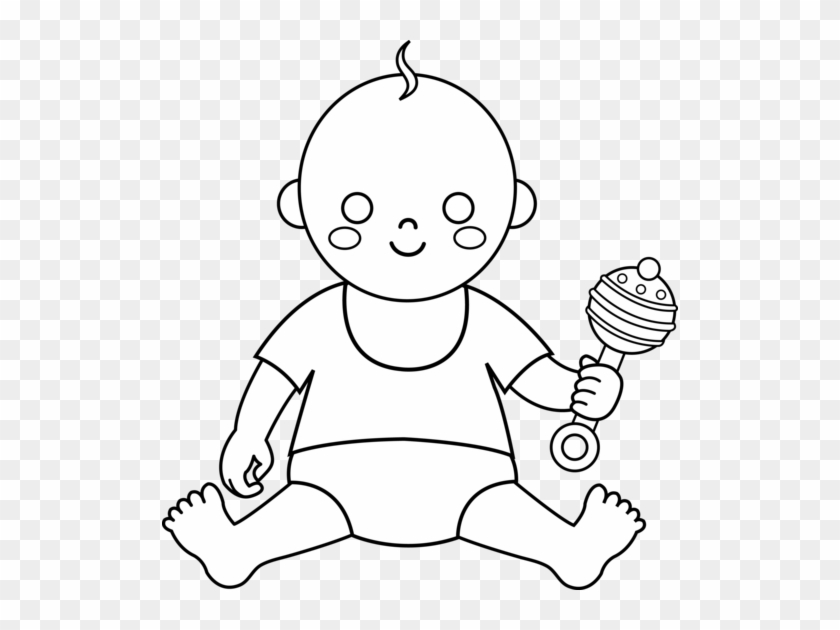 Colorable Baby Design - Baby Playing Clipart Black And White #1330357