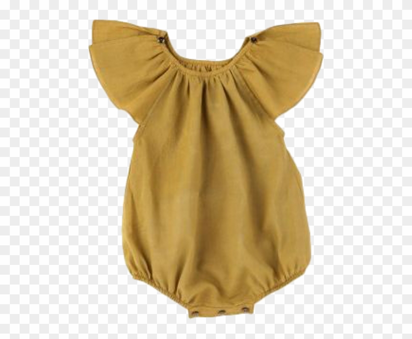 Gorgeous Mustard Romper With Pretty Fluted Sleeves - Ruffle Sleeve Bodysuit Baby #1331788