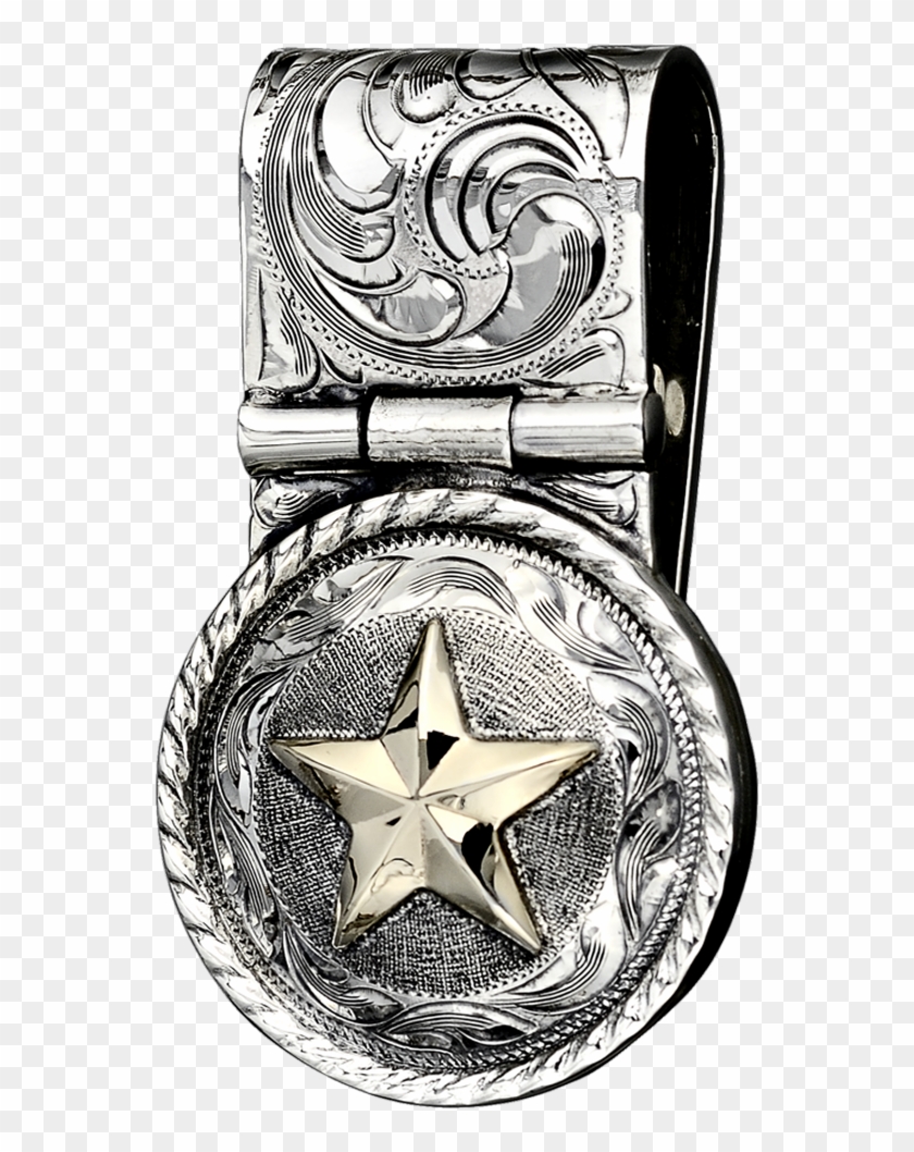 Hinged Concho Money Clip - Vogt Western Mens Money Clip Embossed Concho Star Silver #1331795