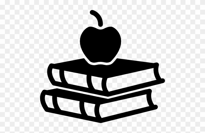 Two Books With Apple On Top Free Icon - Books And Apple Black And White #1332823