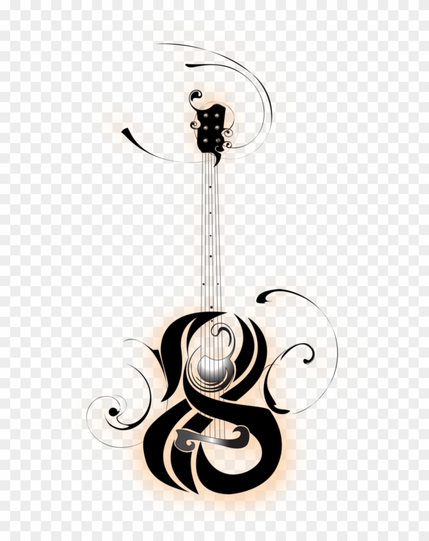 Unique Black Traditional Guitar Tattoo Stencil By B - De Tatuajes De Guitarra Dibujos #1332991