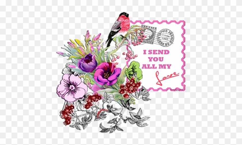I Send You All My Love By Kmygraphic - Animated Cut Flower's And Bird #1333051