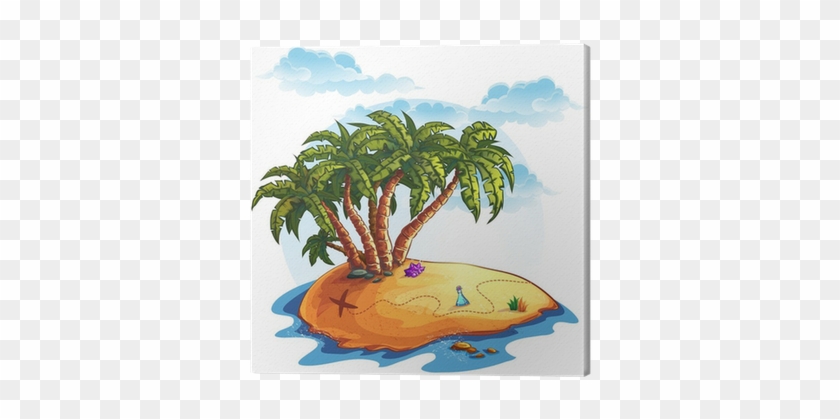 Cuadro En Lienzo Ilustración Isla Con Palmeras Y Tesoros - Treasure Island Clipart #1333257