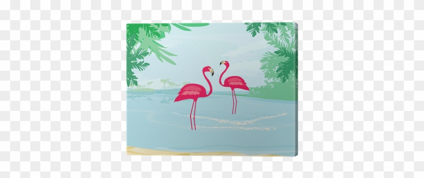 Cuadro En Lienzo Ilustración Con Palmeras Verdes Y - Steinbach Sprechende Buec Flamingos Im Schnee #1333265