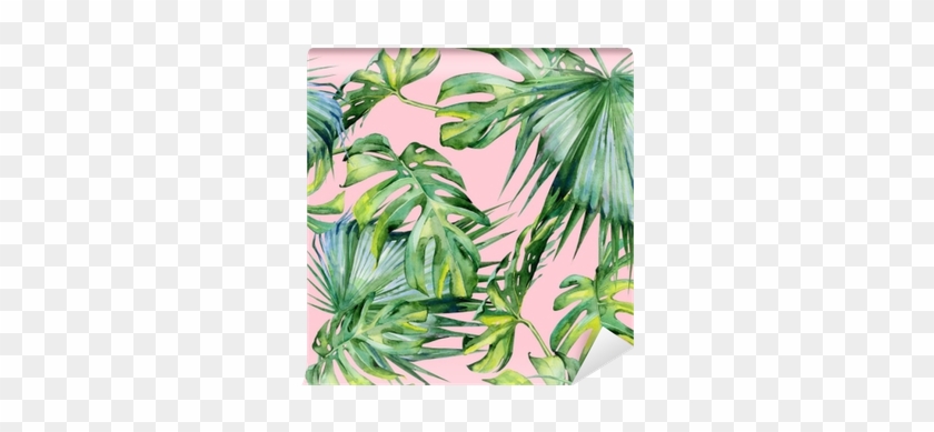 Fotomural Estándar Ilustración Acuarela Transparente - Palm Leaf Wallpaper Pink #1333266